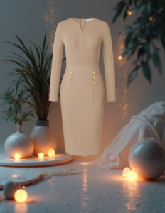 EandChic Beige Long Sleeves Button Midi Dress