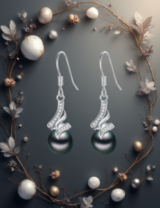 EandChic Black Pearl White Gold Earrings