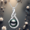 EandChic Black Pearl White Gold Necklace
