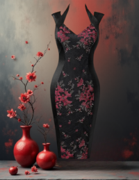 EandChic Black Red Accents V-Neck Pencil Dress