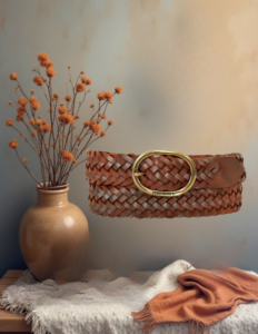 EandChic EB Leather Woven Brown Belt