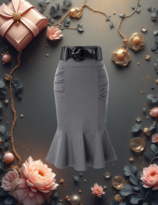 EandChic Gray Midi Skirt Black Belt