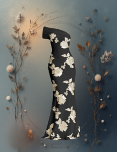 EandChic Mermaid One Shoulder Black Dress with White Floral Accents