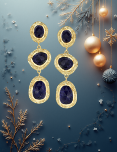 EandChic Sapphire Gold Pendant Earrings