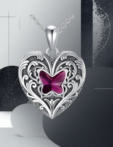 EandChic Black Fuschia Heart Necklace