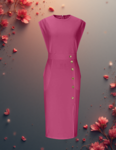EandChic Cap Sleeves Hot Pink Midi Dress